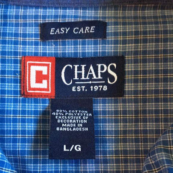 Chaps blue plaid button down, men’s L - Picture 2 of 5